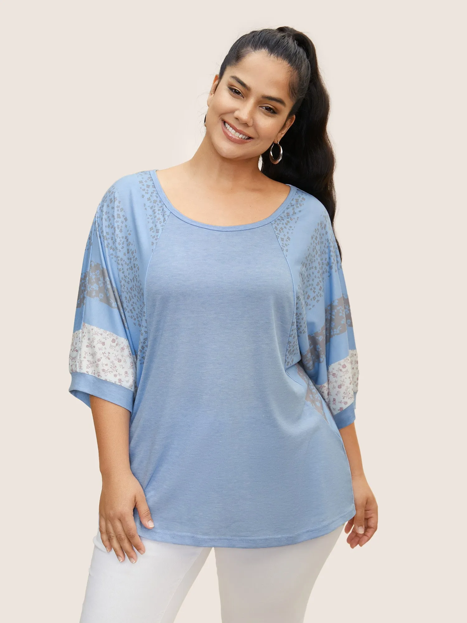 Bandana Print Patchwork Raglan Sleeve T-shirt sold by Bloomchic