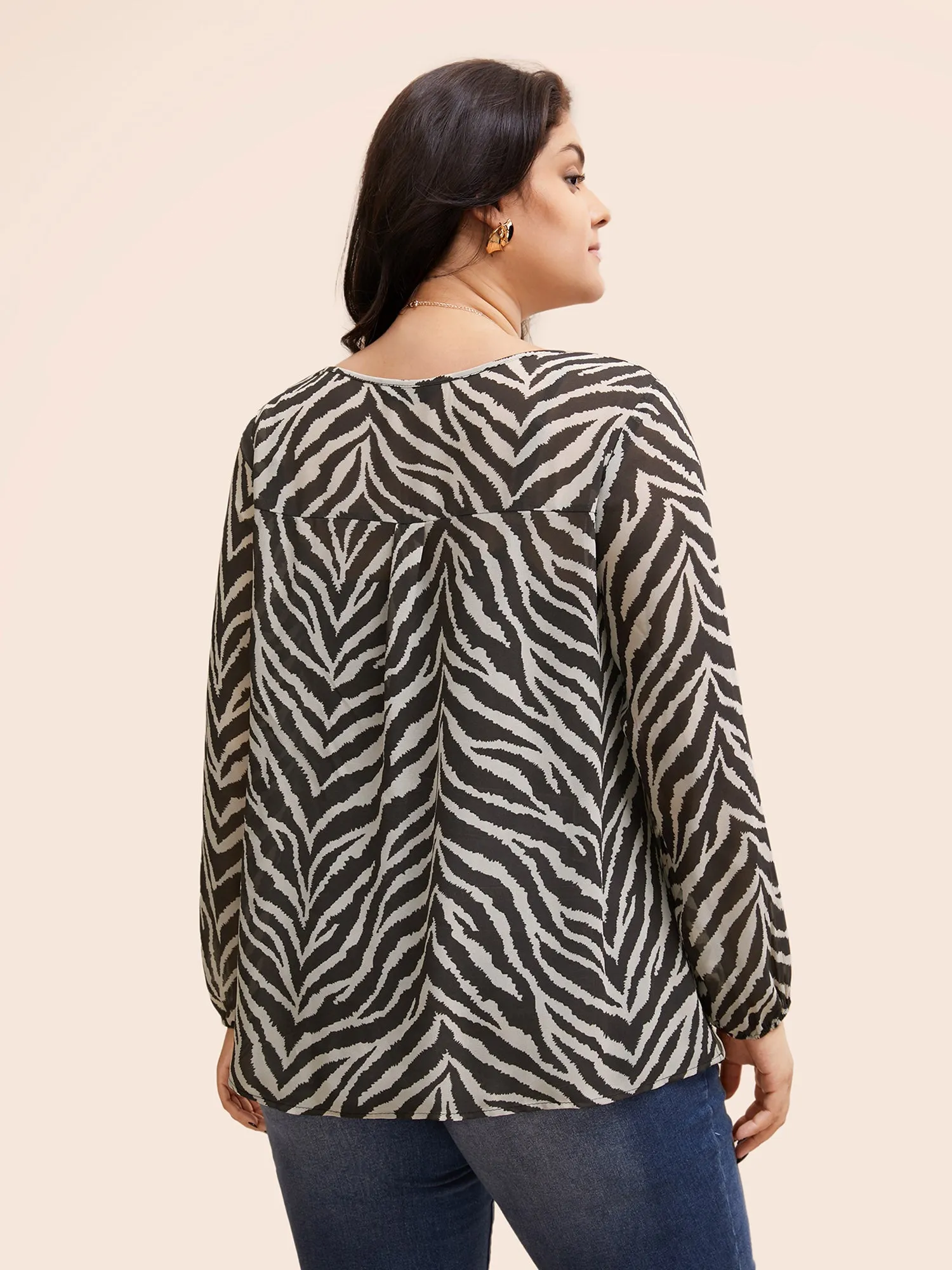 Zebra Print Lace Up Split Hem Blouse sold by Bloomchic product image thumbnail 4