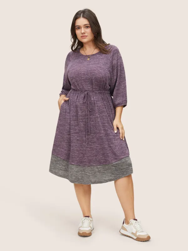 Heather Drawstring Pocket Contrast Patchwork Dress sold by Bloomchic
