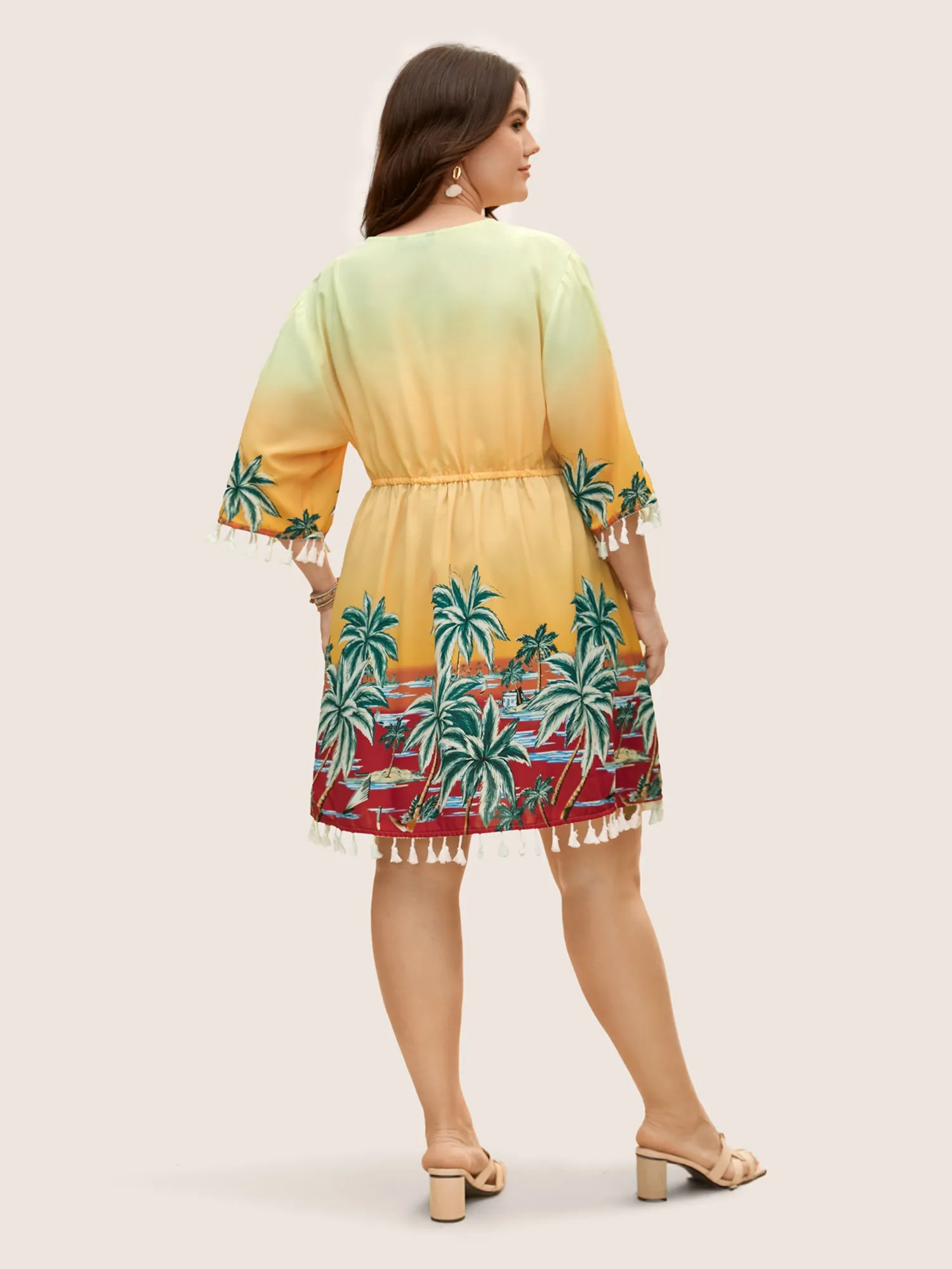 Tropical Print Drawstring Tassel Trim Kimono sold by Bloomchic product image thumbnail 4