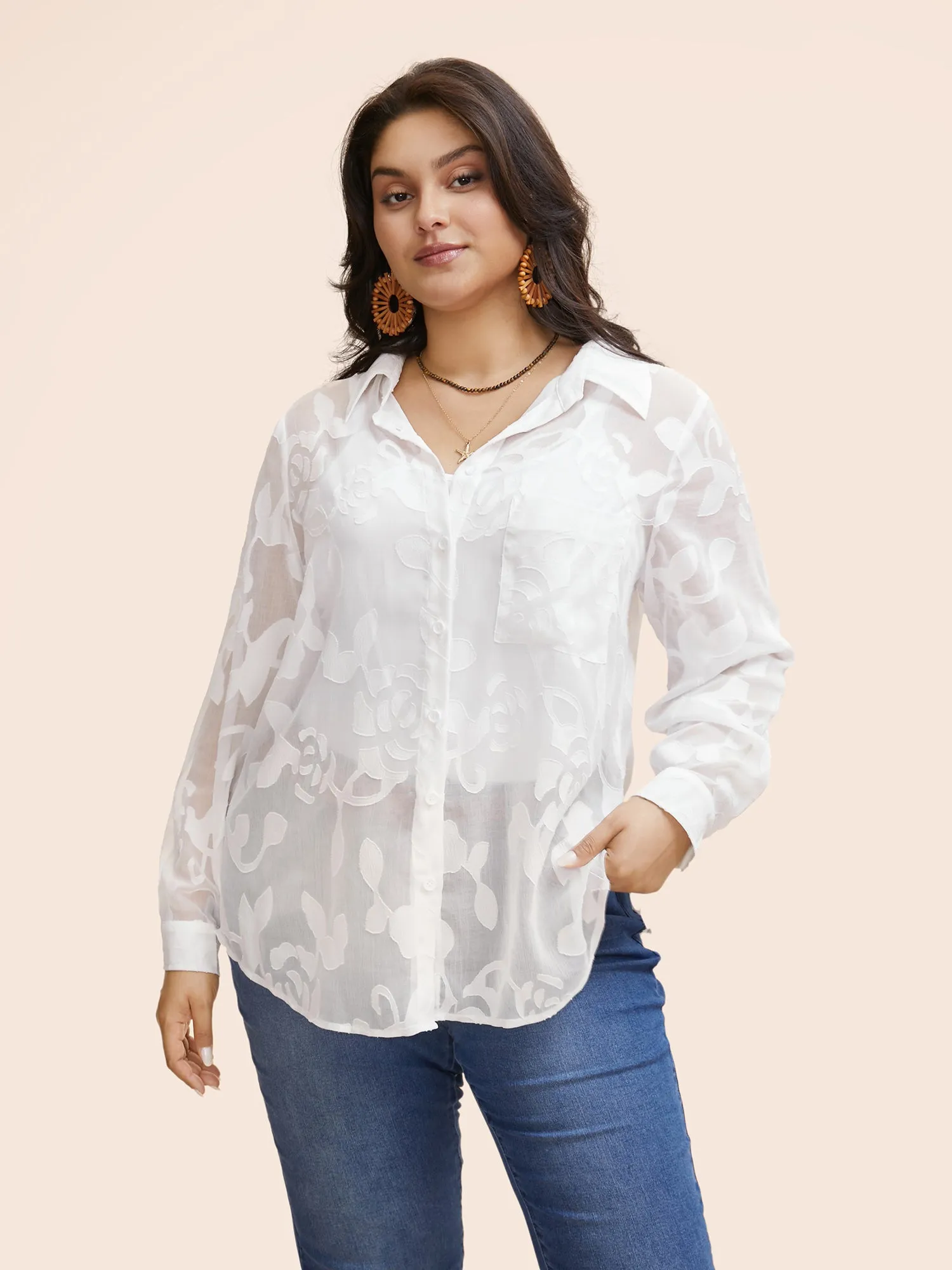 Shirt Collar Floral Mesh Blouse sold by Bloomchic product image thumbnail 3