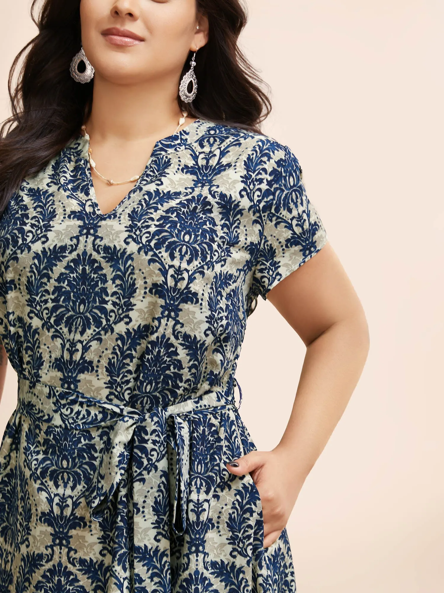 Boho Print Cap Sleeve Belted Dress sold by Bloomchic product image thumbnail 4