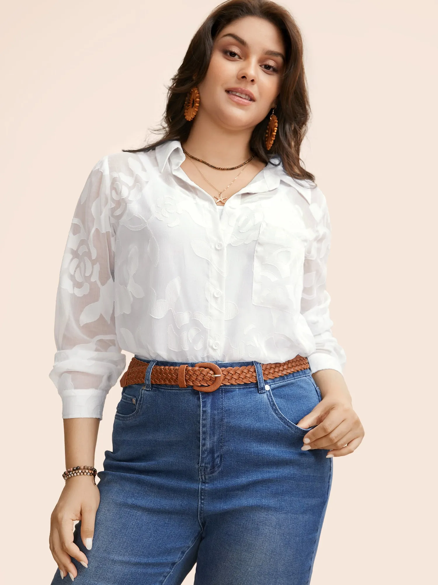 Shirt Collar Floral Mesh Blouse sold by Bloomchic product image thumbnail 2