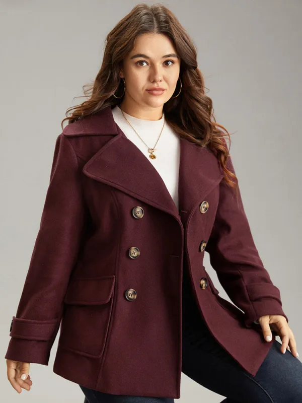 Lapel Collar Double Breasted Flap Pocket Jacket sold by Bloomchic