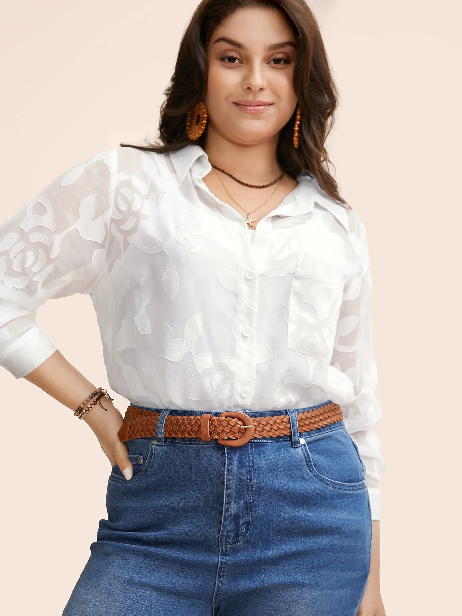 Shirt Collar Floral Mesh Blouse sold by Bloomchic