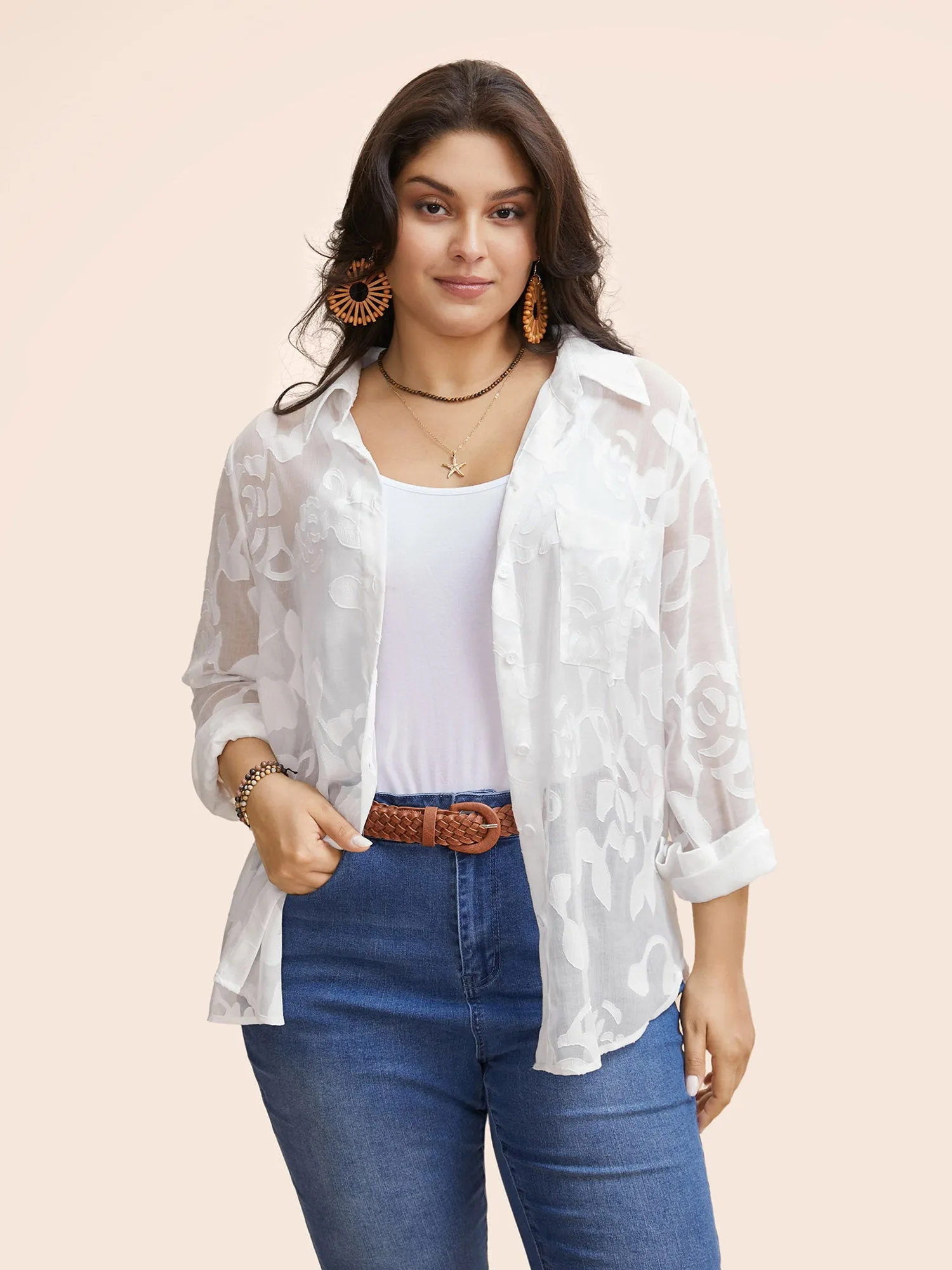 Shirt Collar Floral Mesh Blouse sold by Bloomchic product image thumbnail 4