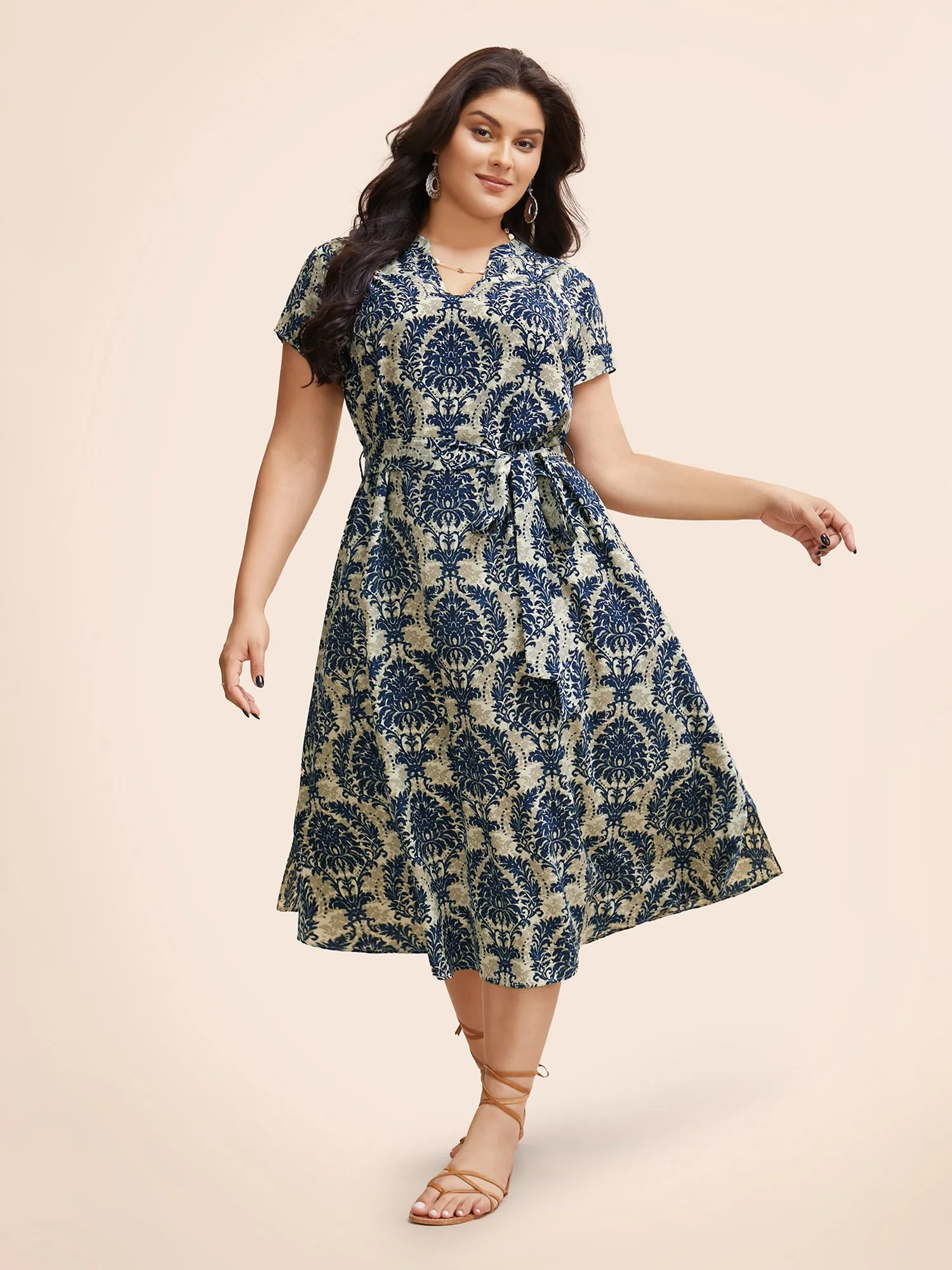 Boho Print Cap Sleeve Belted Dress sold by Bloomchic product image thumbnail 2
