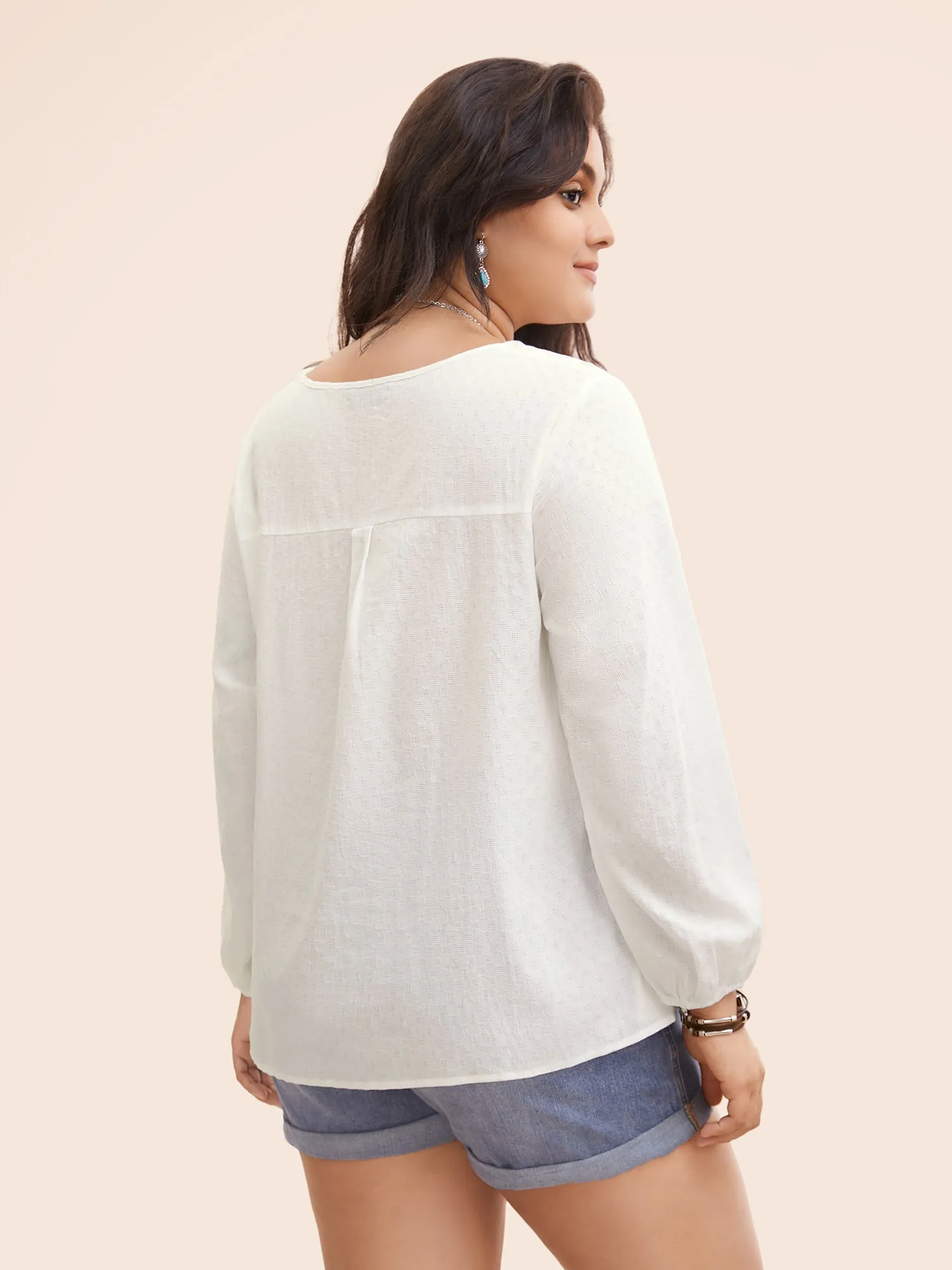 Pure Cotton Textured Ruffled Neckline Blouse sold by Bloomchic product image thumbnail 5