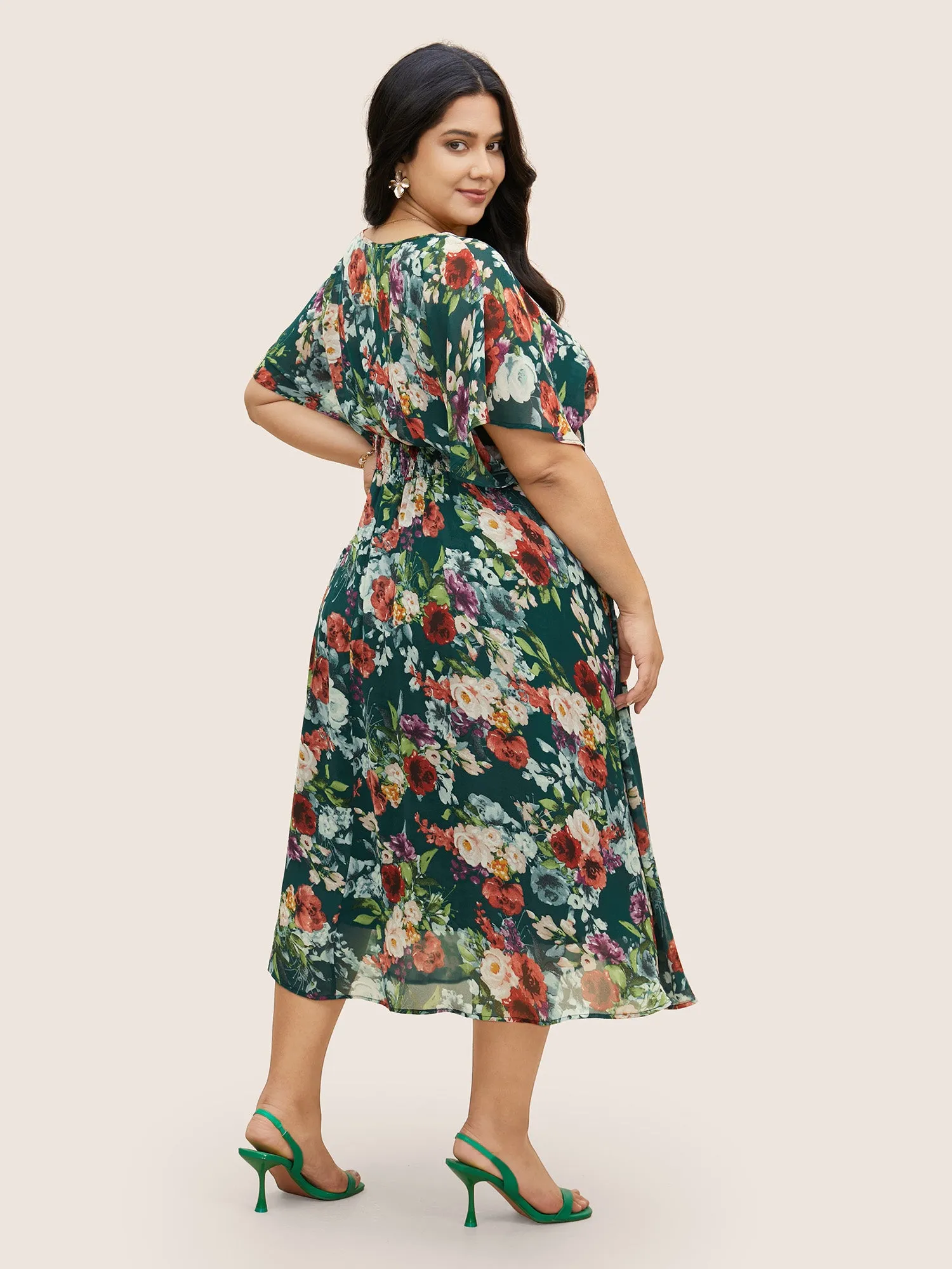 V Neck Chiffon Floral Dolman Sleeve Dress sold by Bloomchic product image thumbnail 3