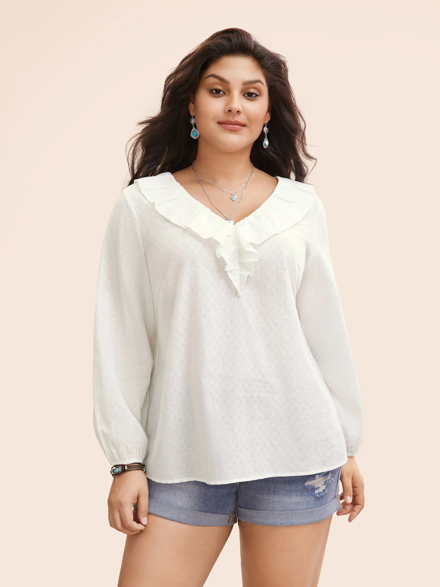 Pure Cotton Textured Ruffled Neckline Blouse sold by Bloomchic product image thumbnail 3