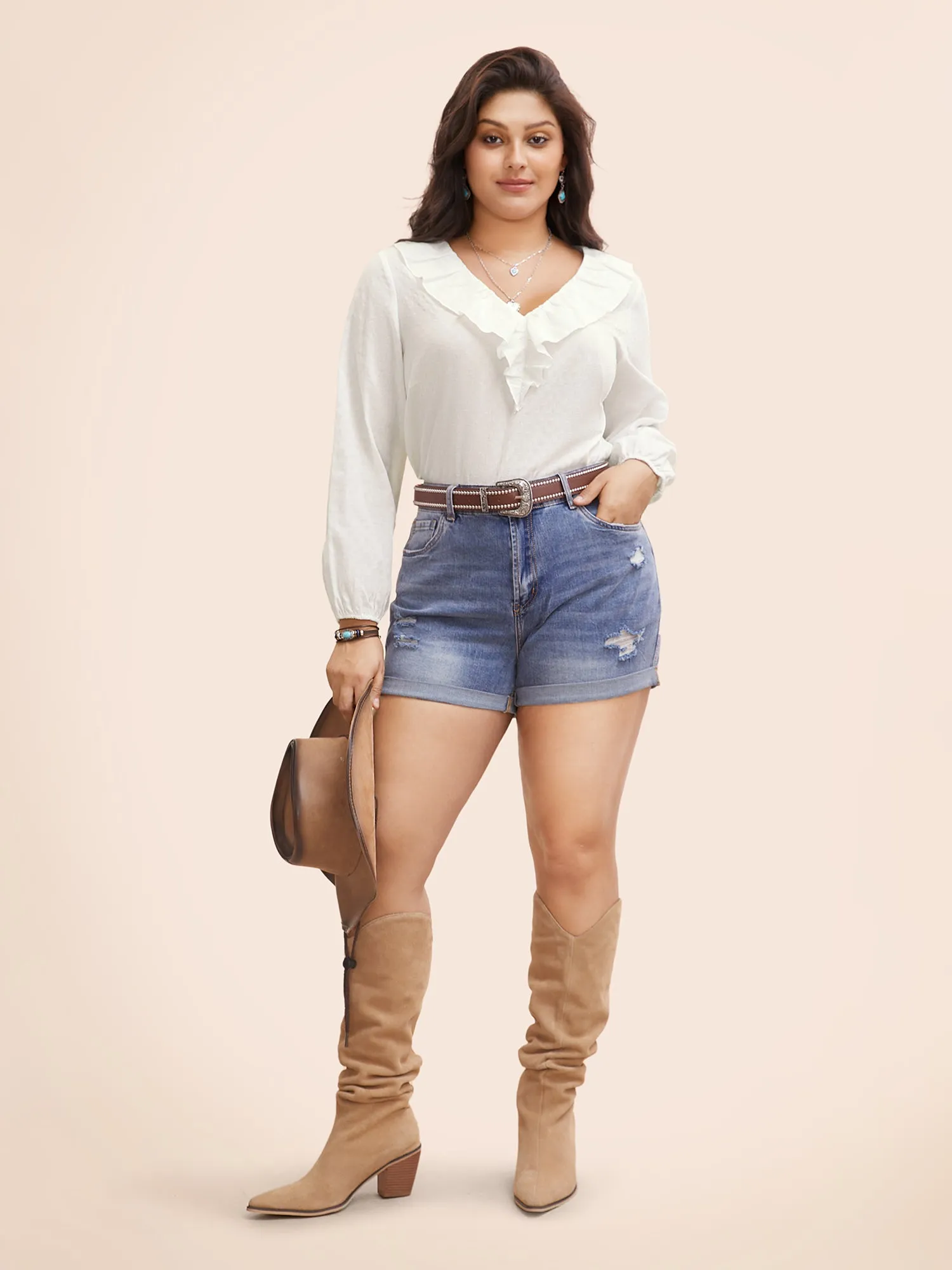 Pure Cotton Textured Ruffled Neckline Blouse sold by Bloomchic product image thumbnail 2