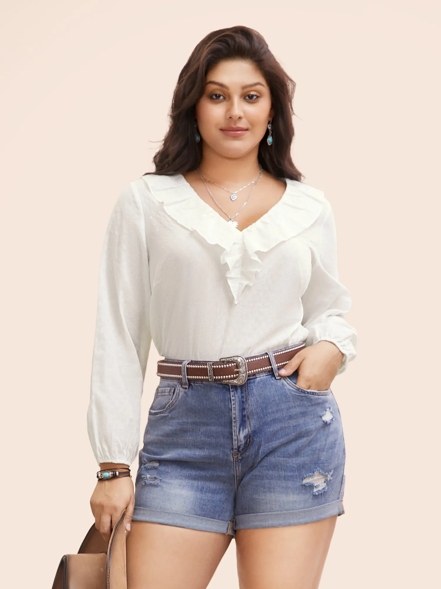 Pure Cotton Textured Ruffled Neckline Blouse sold by Bloomchic