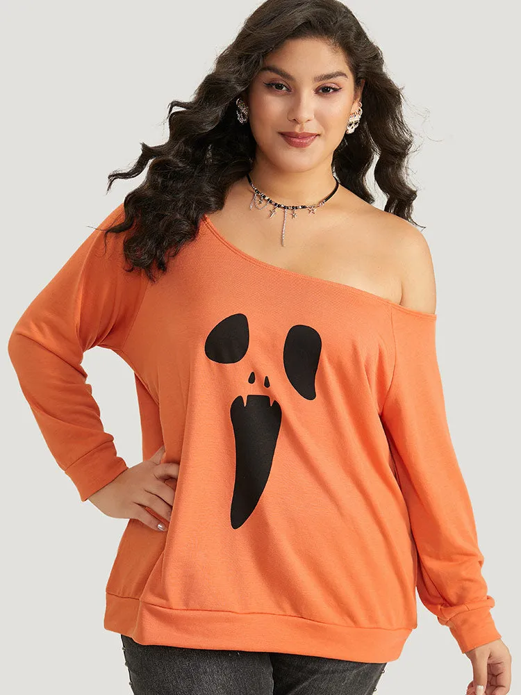 Halloween Print One Shoulder Raglan Sleeve Sweatshirt sold by Bloomchic product image thumbnail 3