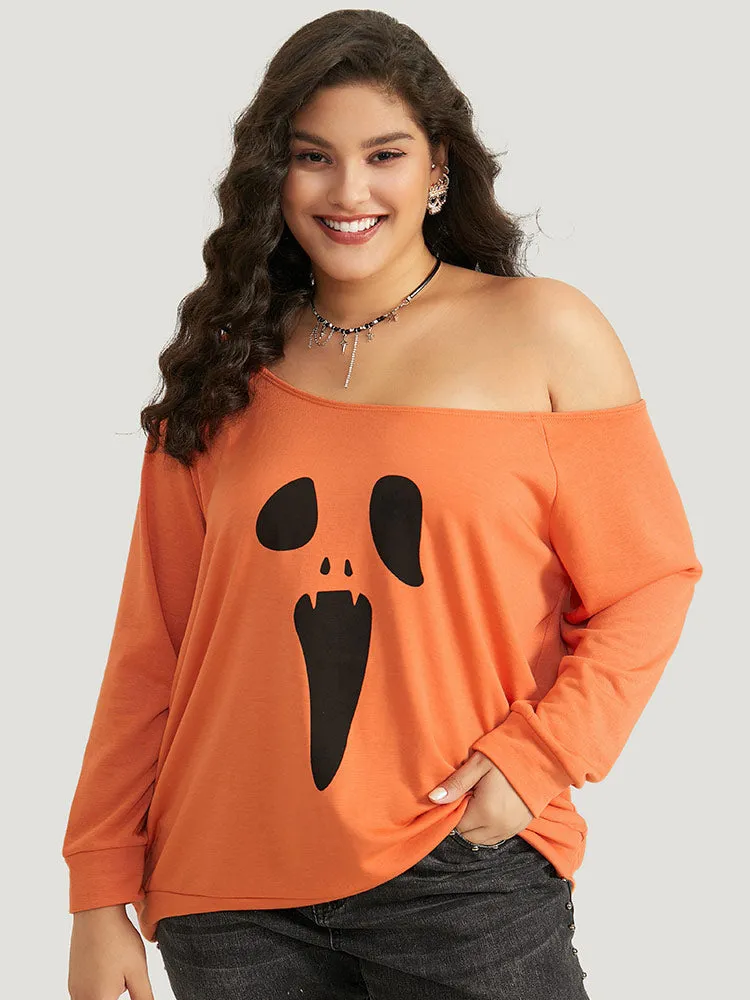 Halloween Print One Shoulder Raglan Sleeve Sweatshirt sold by Bloomchic