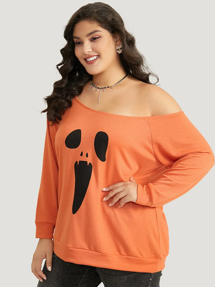Halloween Print One Shoulder Raglan Sleeve Sweatshirt sold by Bloomchic product image thumbnail 5