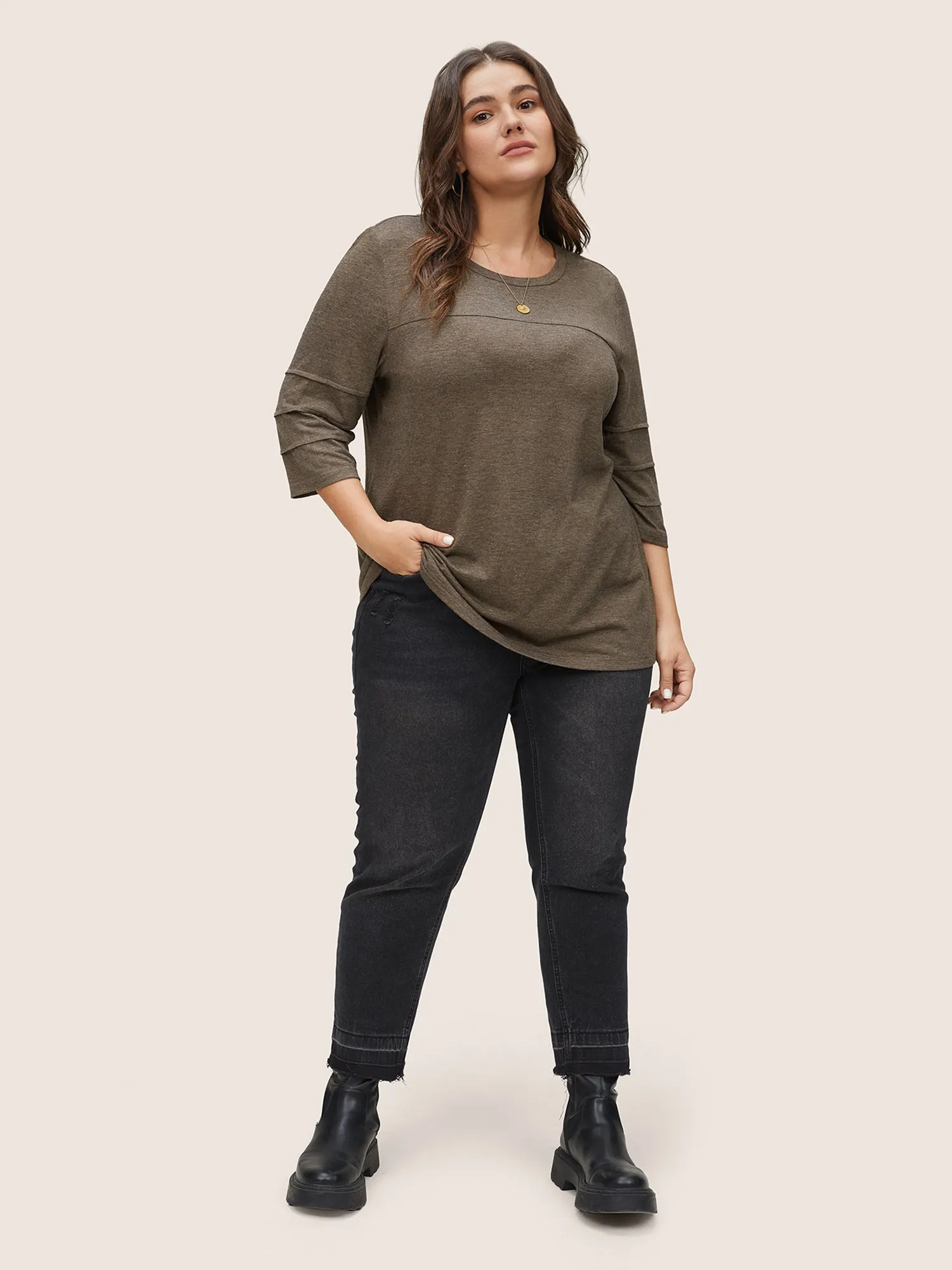 Solid Pleated Detail Round Neck T-shirt sold by Bloomchic product image thumbnail 4