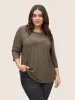 Solid Pleated Detail Round Neck T-shirt sold by Bloomchic
