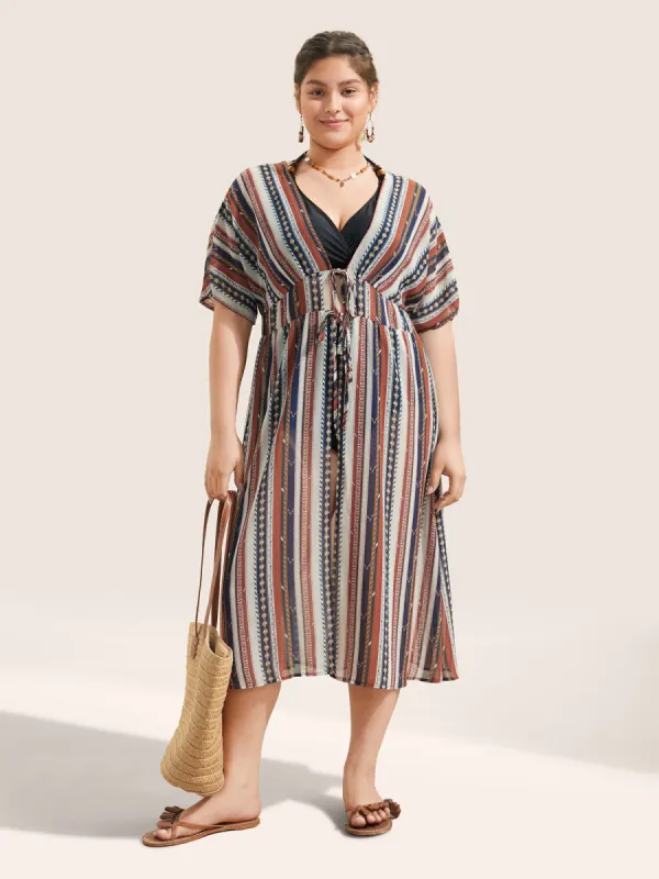 Bandana Striped Ties Shirred Elastic Waist Kimono sold by Bloomchic