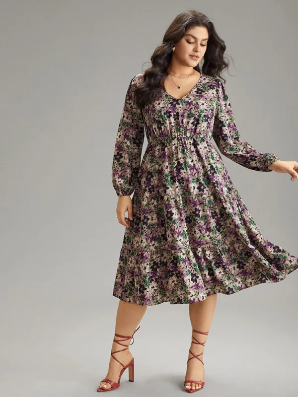 Floral Gathered Ruffle Layered Hem Dress sold by Bloomchic