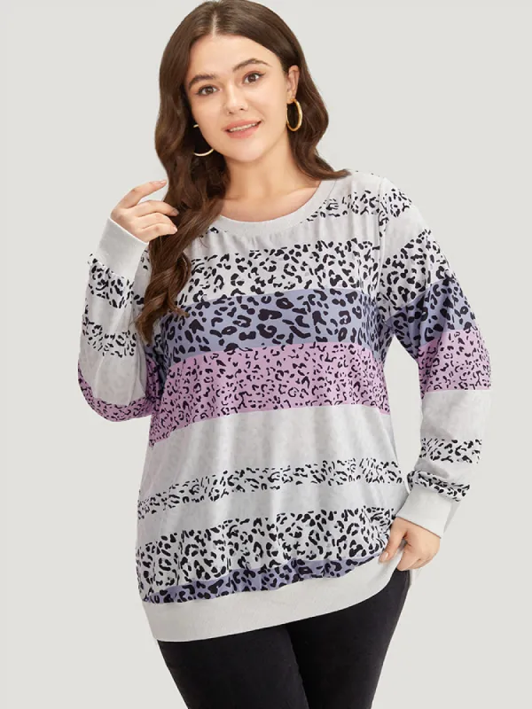 Colour Leopard Print Crew Neck Sweatshirt sold by Bloomchic