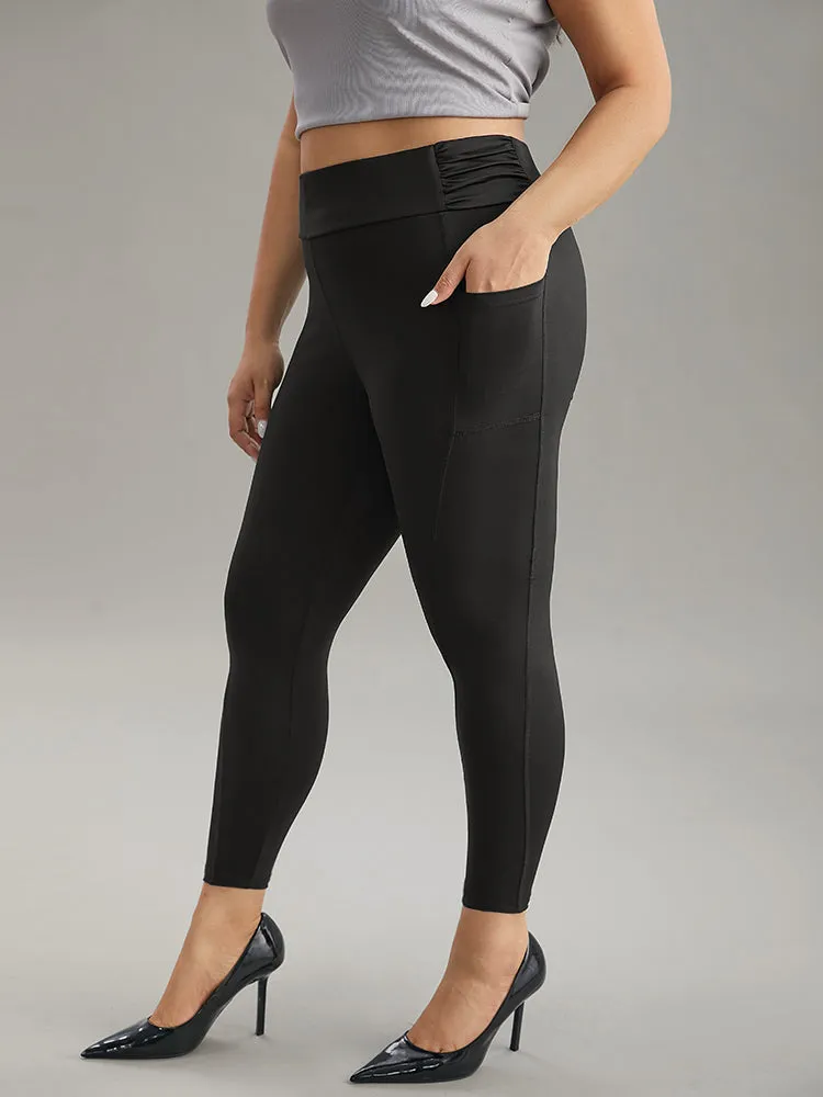 Plain Ruched Side Pocket Wideband Waist Leggings sold by Bloomchic