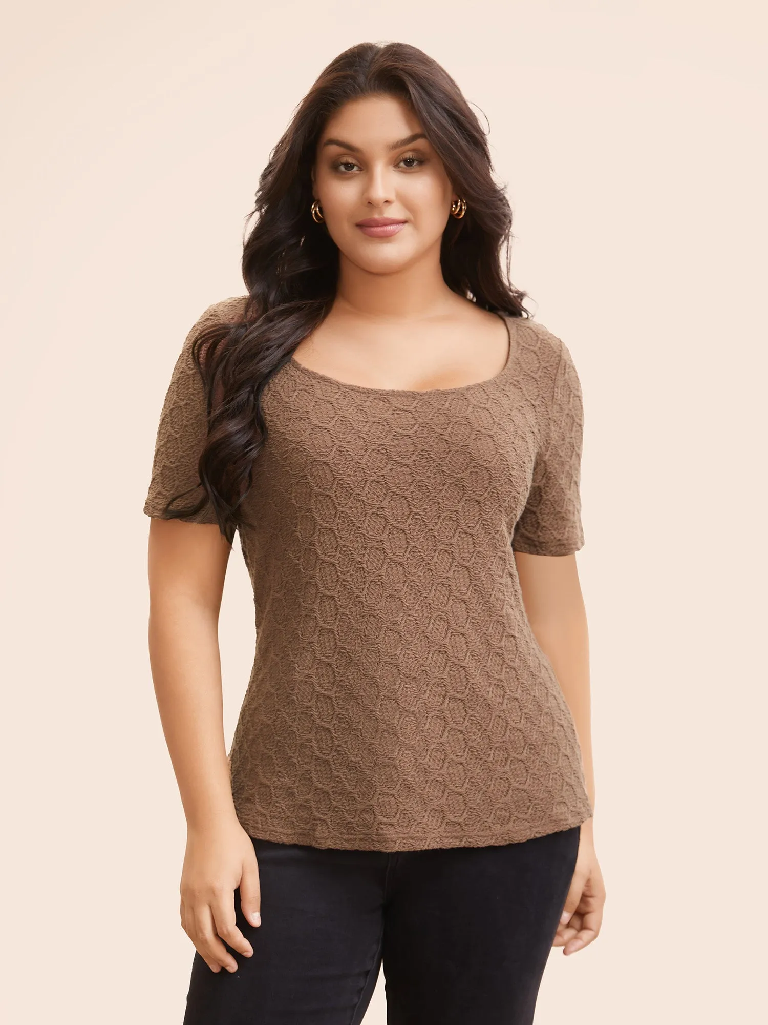 Plain Textured U Neck T-shirt sold by Bloomchic