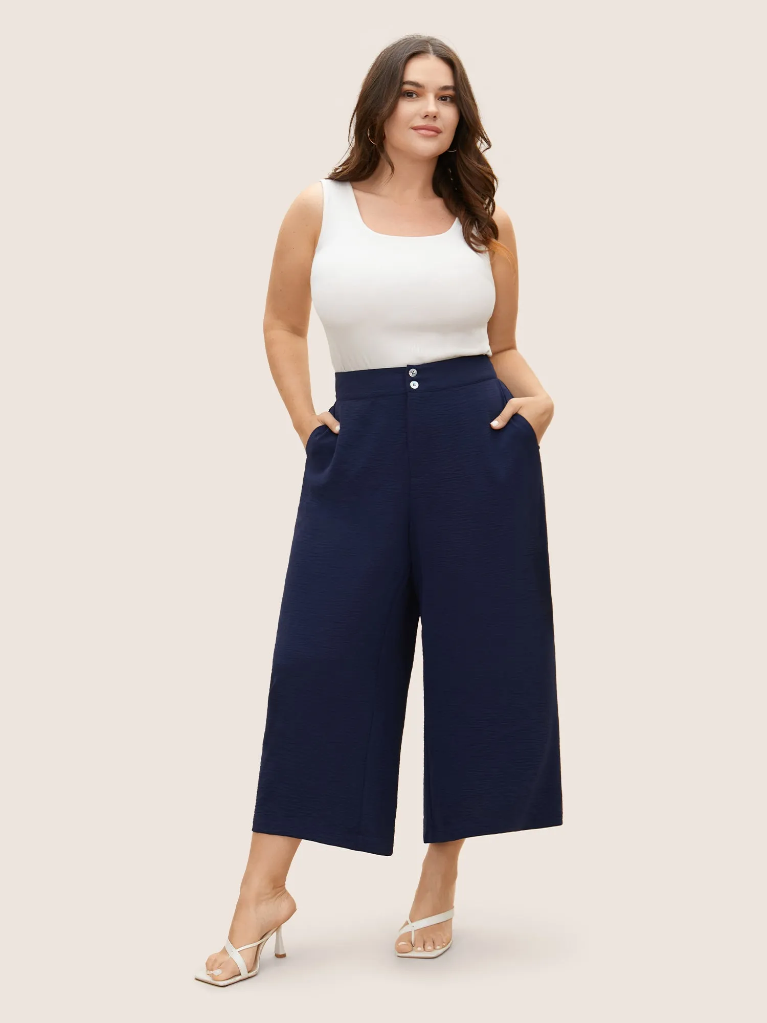 Solid Button Up Gathered Wide Leg Pants sold by Bloomchic product image thumbnail 2