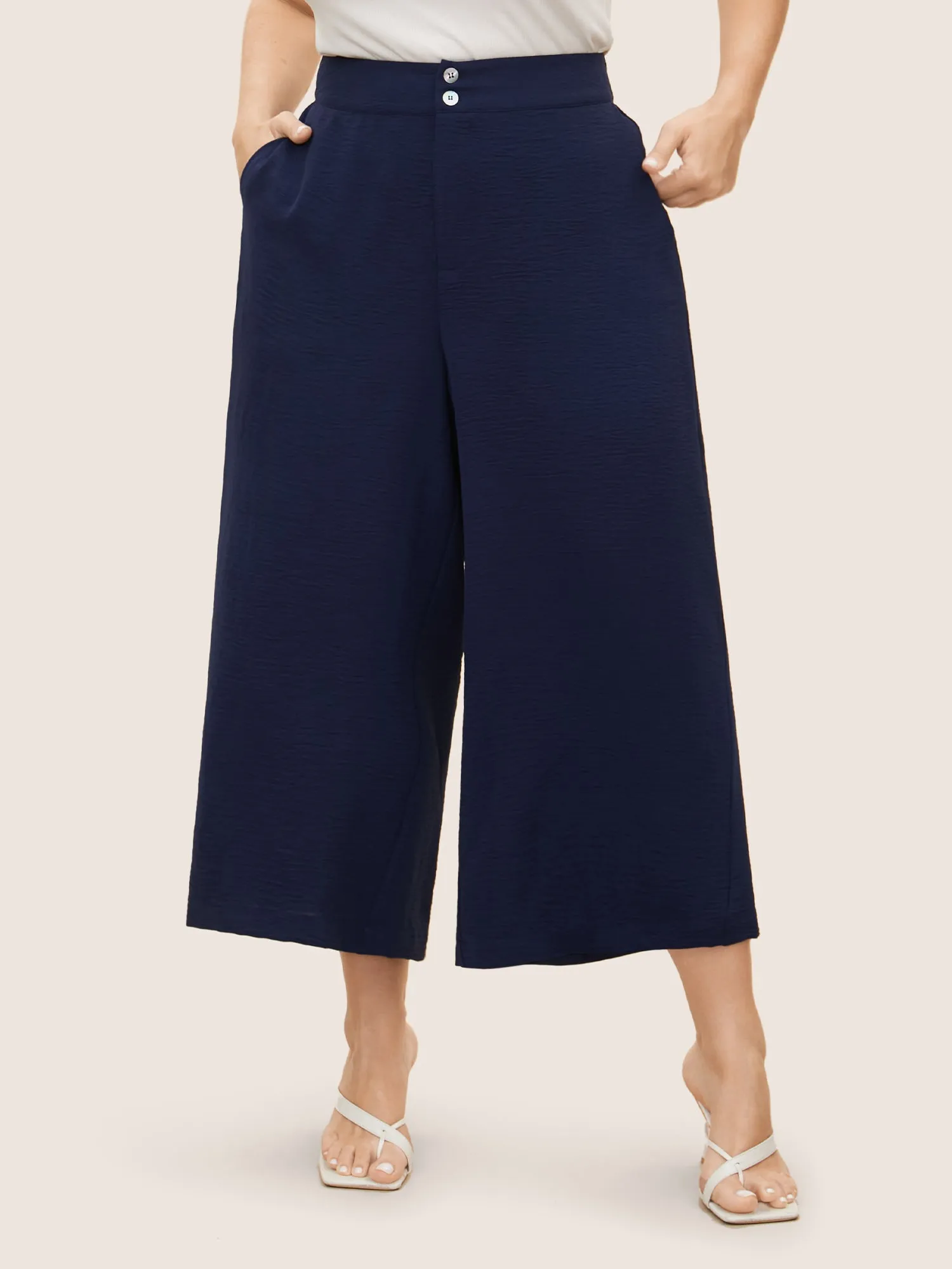 Solid Button Up Gathered Wide Leg Pants sold by Bloomchic
