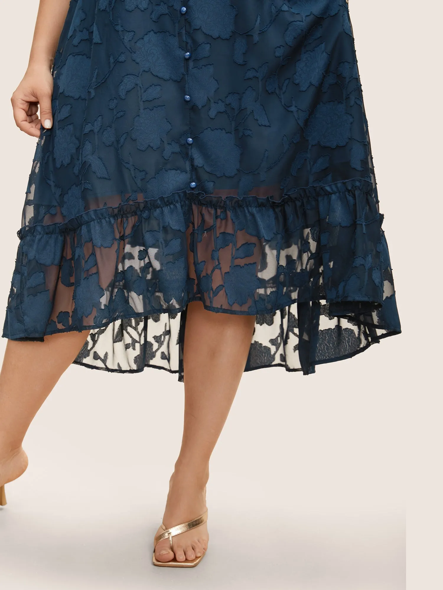 Textured Mesh Puff Sleeve Button Detail Dress sold by Bloomchic product image thumbnail 4