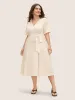 Cotton Linen Cuffed Sleeve Tie Knot Midi Dress sold by Bloomchic