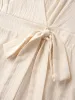 Cotton Linen Cuffed Sleeve Tie Knot Midi Dress sold by Bloomchic