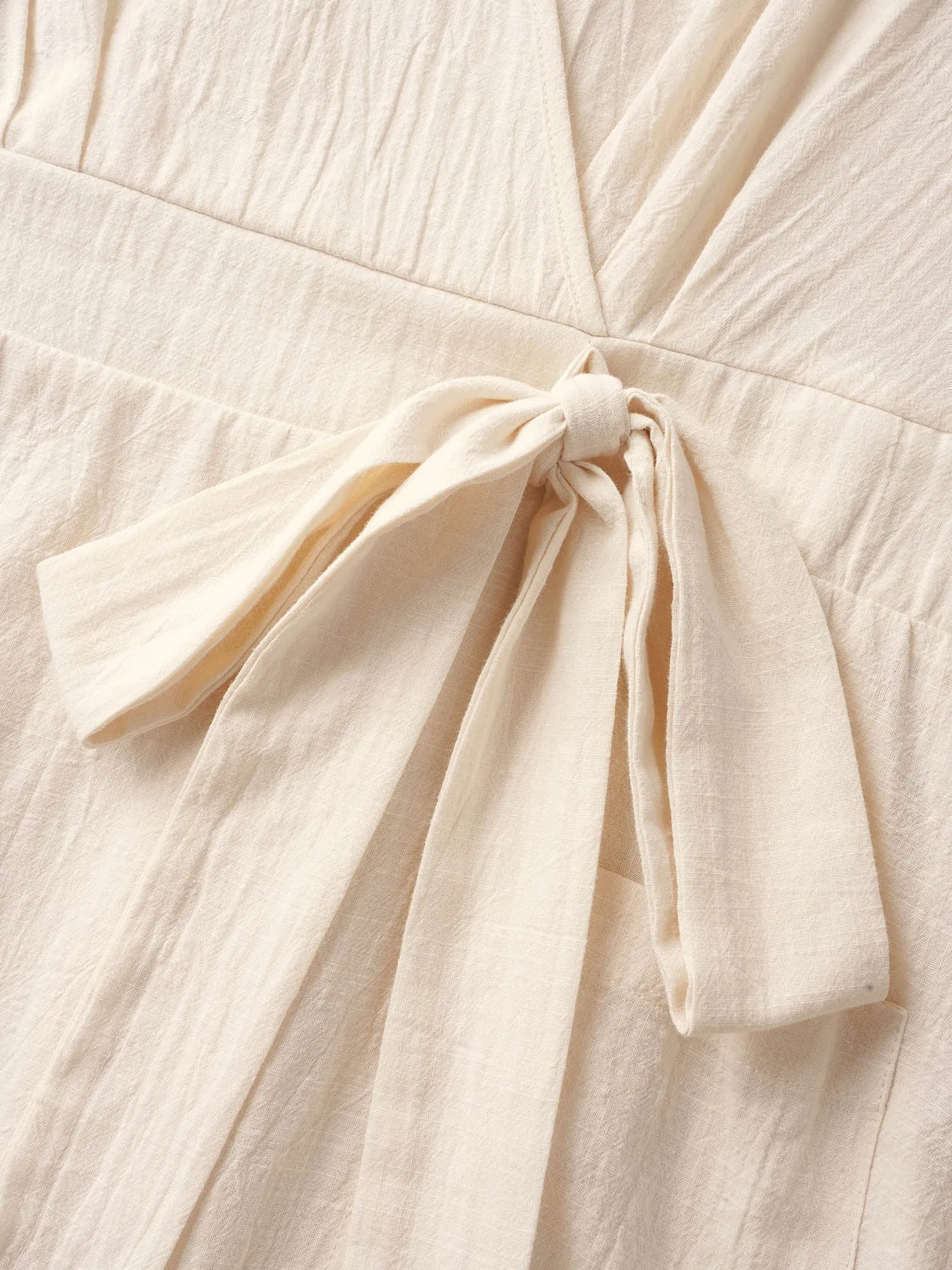 Cotton Linen Cuffed Sleeve Tie Knot Midi Dress sold by Bloomchic product image thumbnail 5