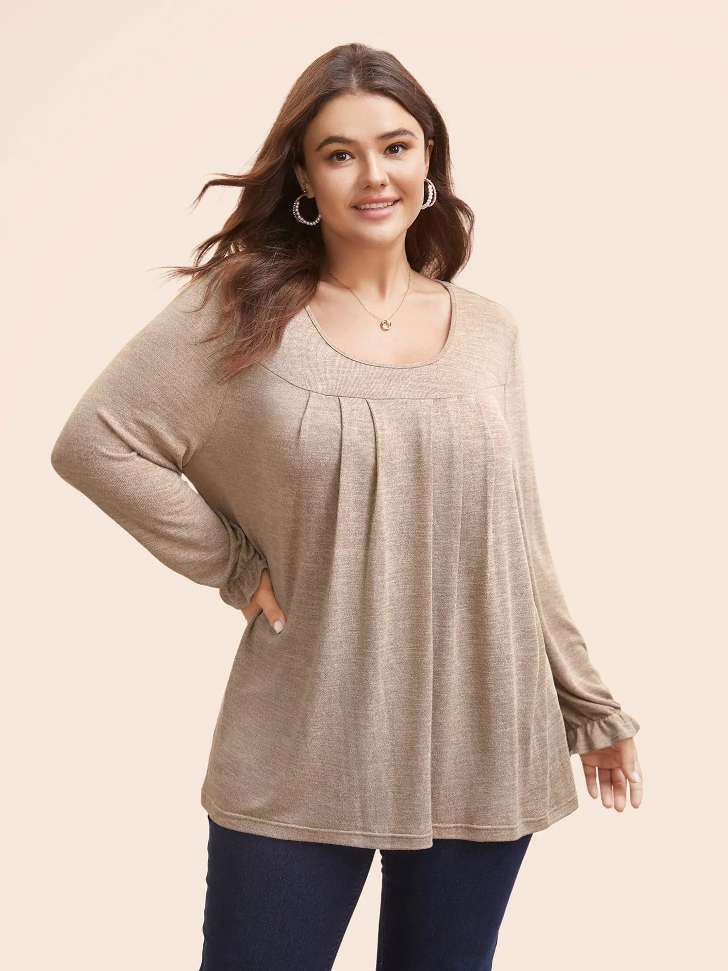 Round Neck Heather Pleated T-shirt sold by Bloomchic product image thumbnail 3
