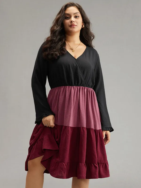 Colorblock Contrast Ruffle Layered Hem Dress sold by Bloomchic