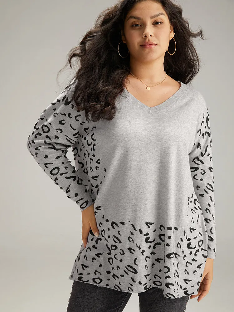 Patchwork Leopard Print V Neck Pullover sold by Bloomchic product image thumbnail 5