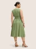 Plain Textured Crew Neck Button Detail Midi Dress sold by Bloomchic