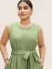 Plain Textured Crew Neck Button Detail Midi Dress sold by Bloomchic