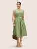 Plain Textured Crew Neck Button Detail Midi Dress sold by Bloomchic