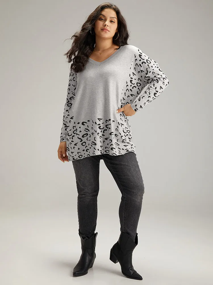 Patchwork Leopard Print V Neck Pullover sold by Bloomchic product image thumbnail 4
