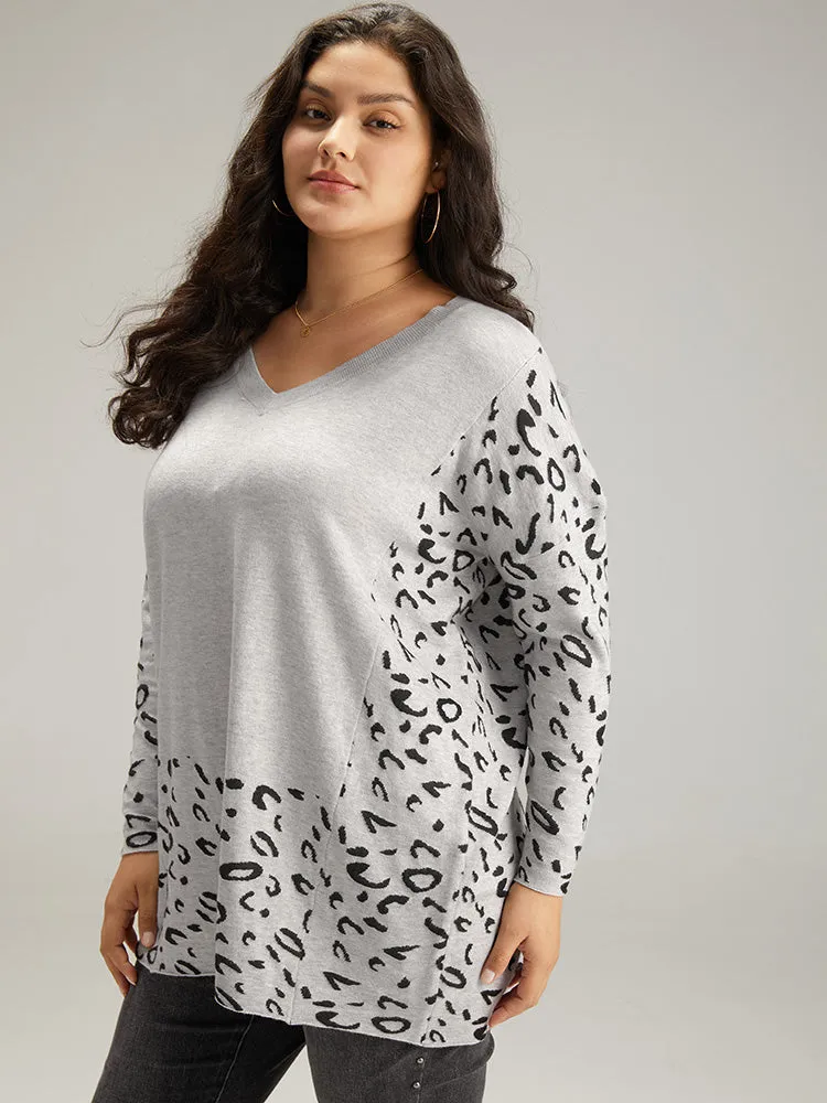 Patchwork Leopard Print V Neck Pullover sold by Bloomchic product image thumbnail 3