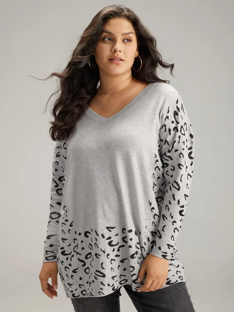 Patchwork Leopard Print V Neck Pullover sold by Bloomchic