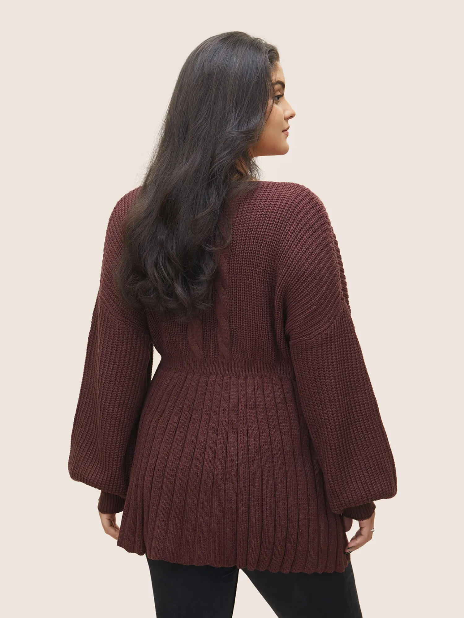 Solid Cable Knit Elastic Waist Pullover sold by Bloomchic product image thumbnail 2