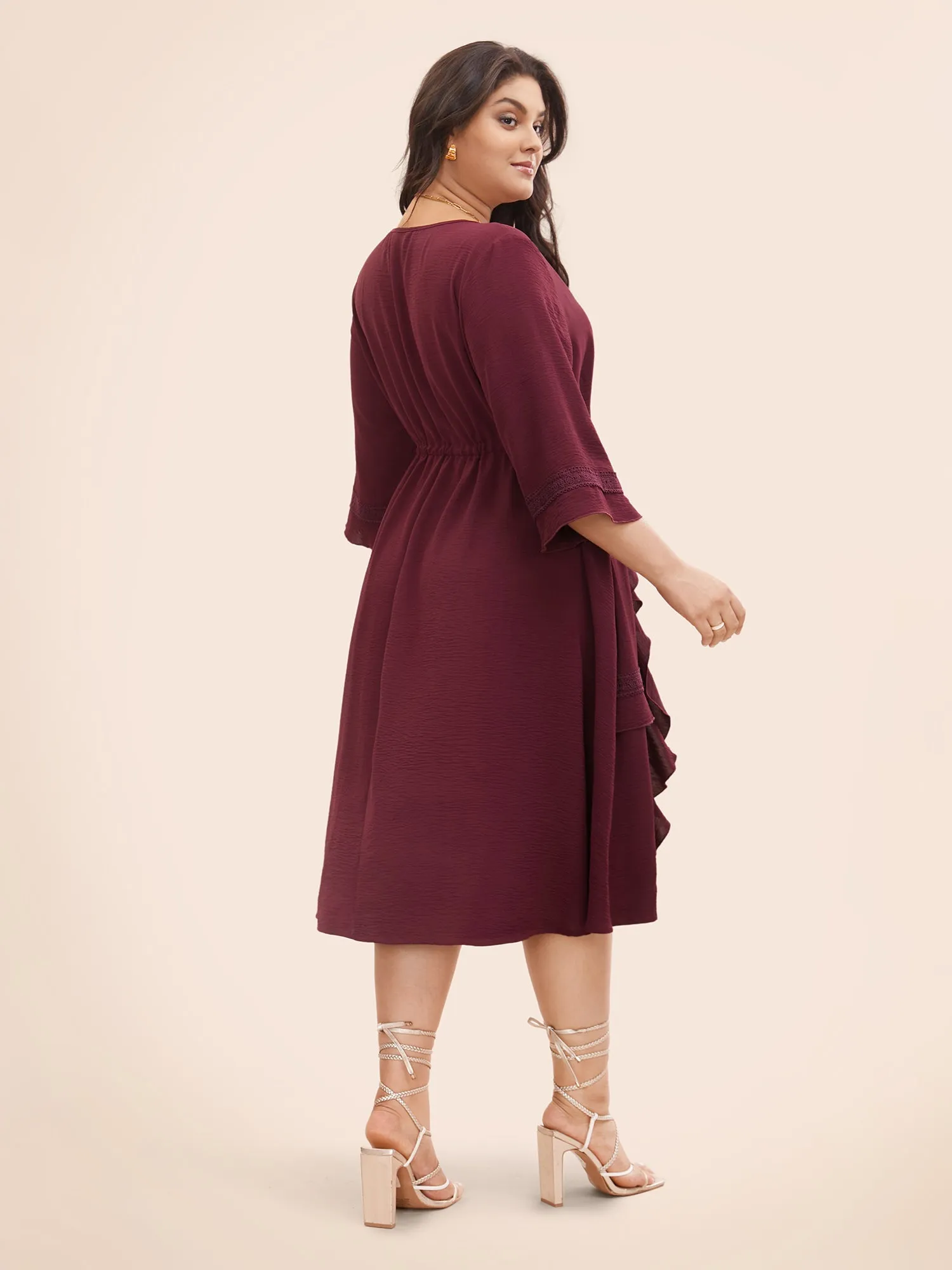 Plain Ruffle Trim Button Detail Drawstring Dress sold by Bloomchic product image thumbnail 3