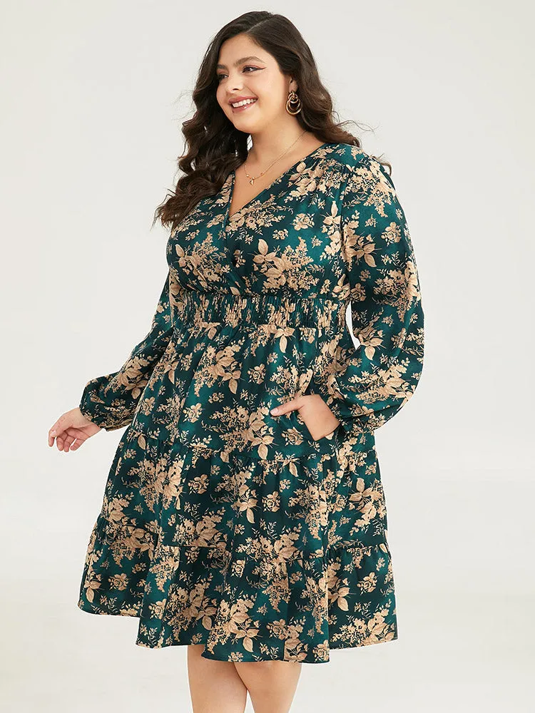 Silhouette Floral Print Surplice Neck Shirred Dress sold by Bloomchic product image thumbnail 5