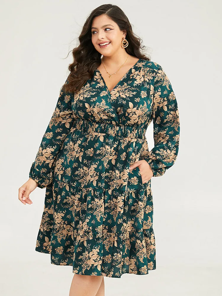 Silhouette Floral Print Surplice Neck Shirred Dress sold by Bloomchic product image thumbnail 2