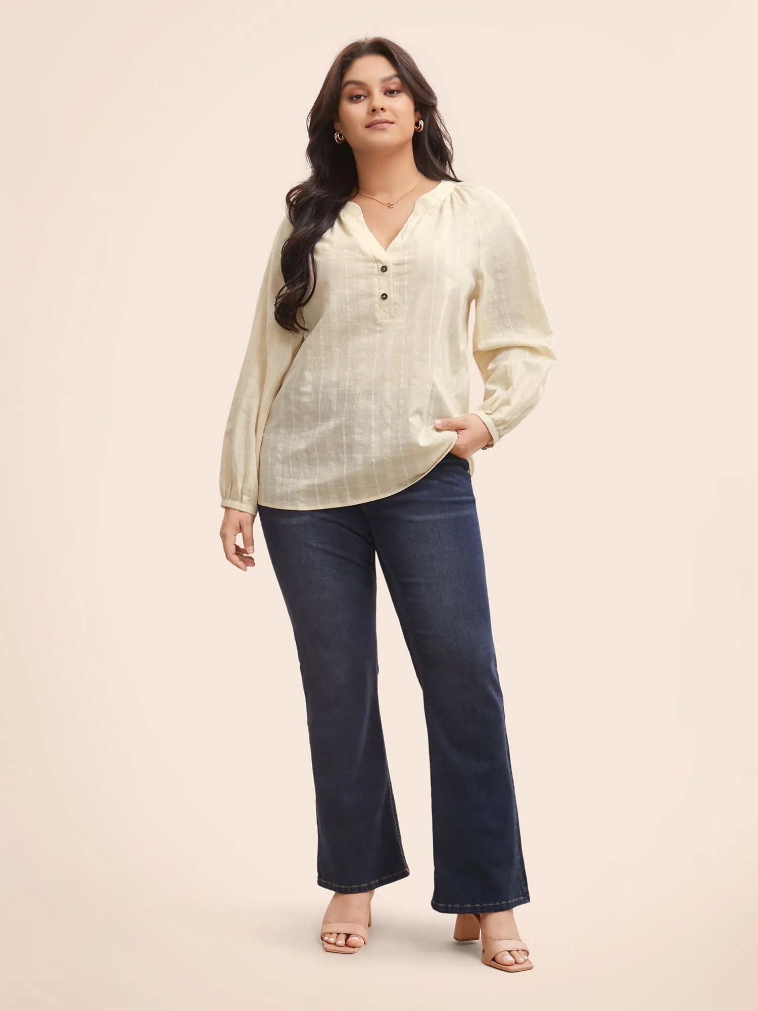 Cotton Notched Texture Button Detail Blouse sold by Bloomchic product image thumbnail 2