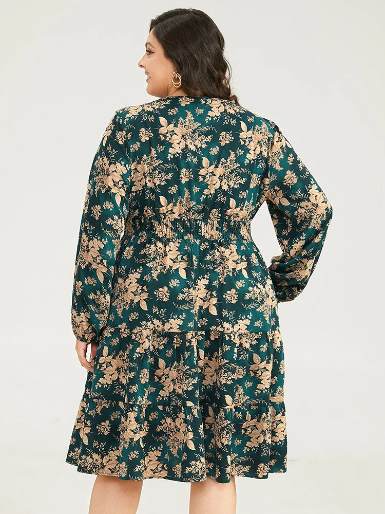 Silhouette Floral Print Surplice Neck Shirred Dress sold by Bloomchic product image thumbnail 3