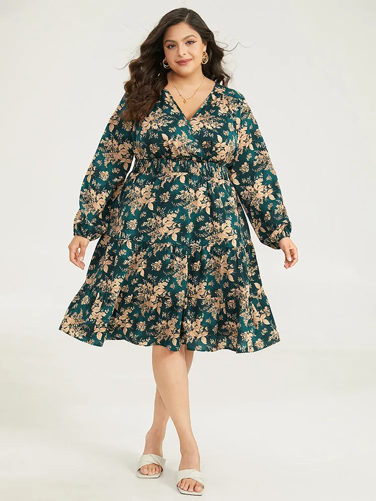 Silhouette Floral Print Surplice Neck Shirred Dress sold by Bloomchic product image thumbnail 4