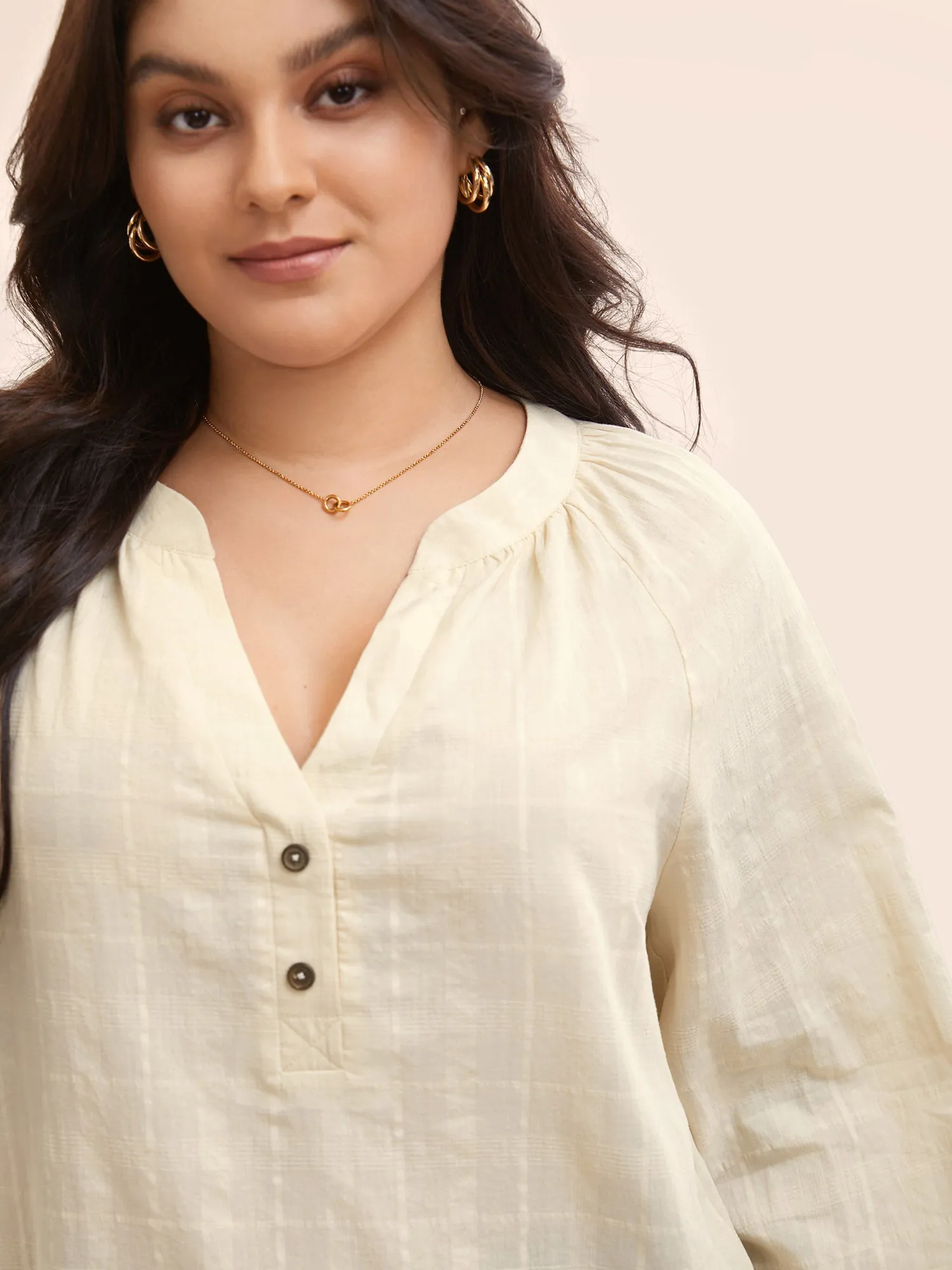 Cotton Notched Texture Button Detail Blouse sold by Bloomchic product image thumbnail 3