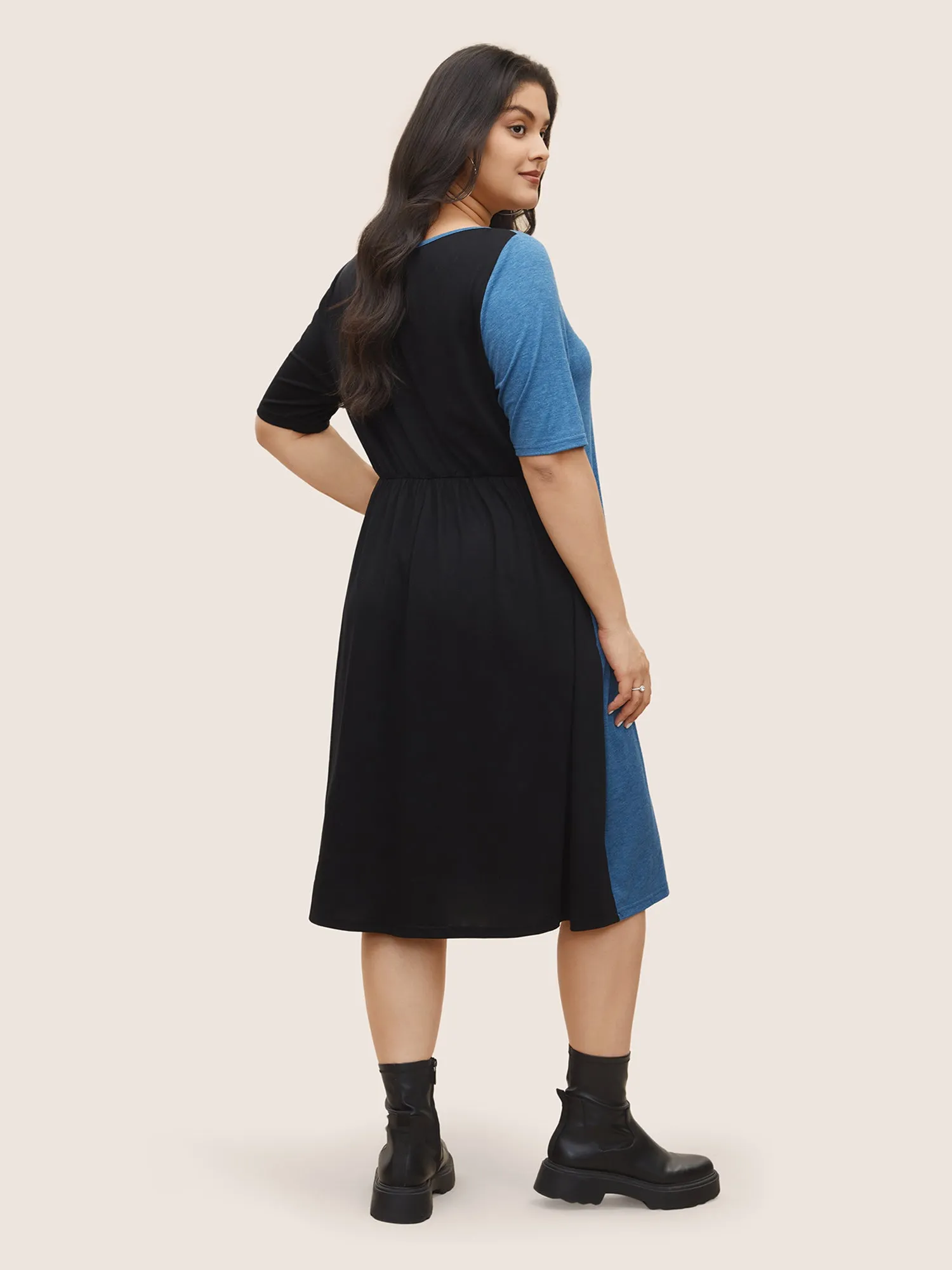Supersoft Essentials Colorblock Button Detail Patchwork Dress sold by Bloomchic product image thumbnail 3